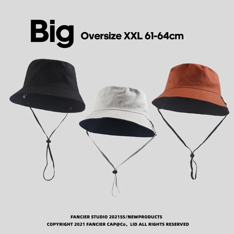 Big Size XXL 63cm 100% Cotton Bucket Hat Men Women Big Head  Reversible  Fisherman Hat Men Large Size Large Tide Hip Hop Sun Hat