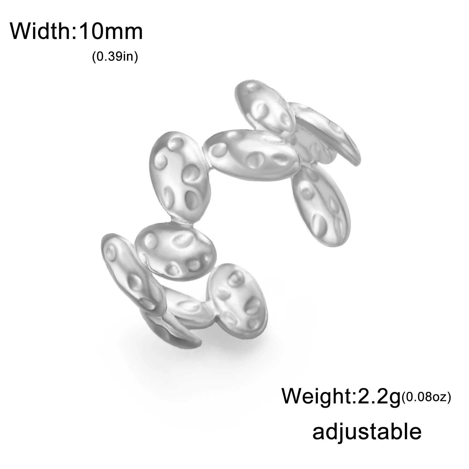CoolTime Goldfarbene Edelstahl-Damenringe, elliptisch, strukturiert, Wassertropfen-Design, offener Ring, verstellbar, Schmuckgeschenk, Großhandel – Detail 14