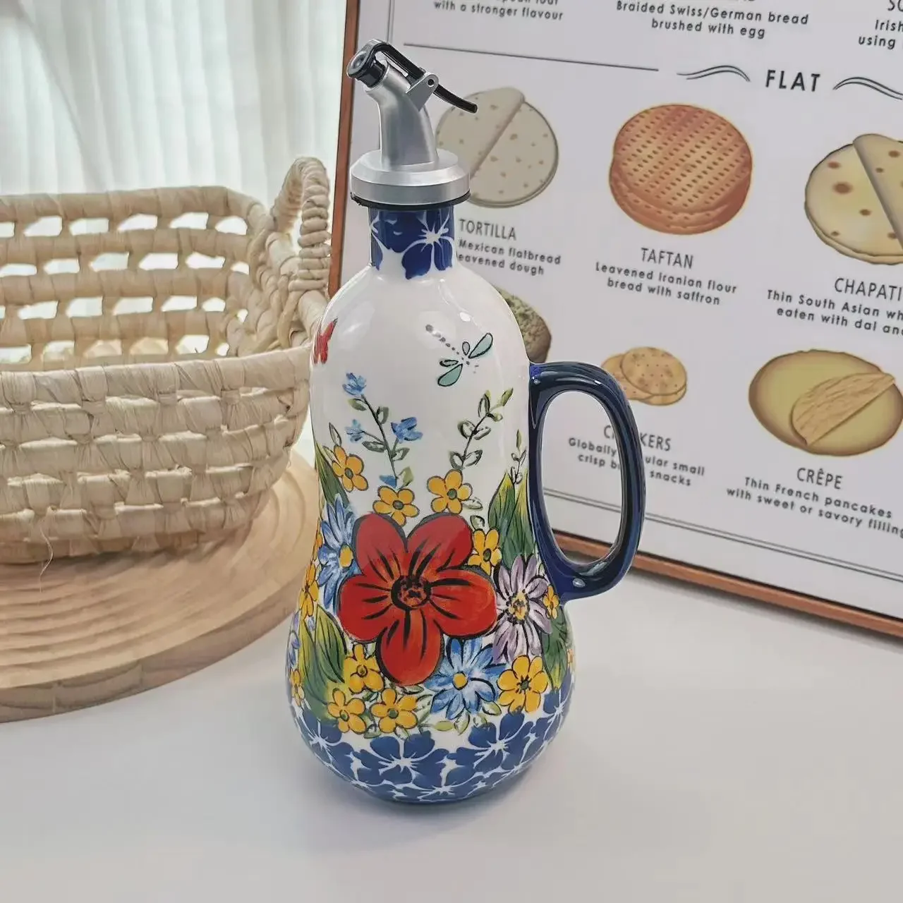 Botella de aceite de oliva de protección del medio ambiente de cerámica, botella de vinagre y aceite, botella de drenaje para condimentos de cocina,