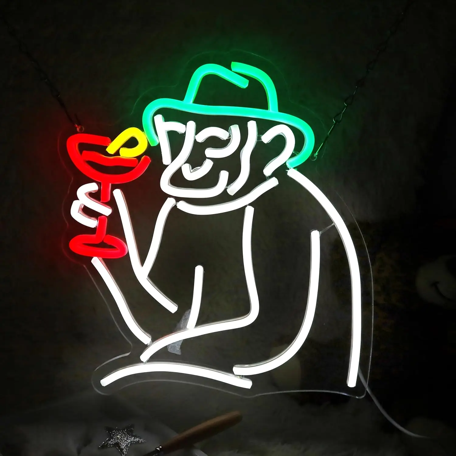 

Коктейльная неоновая вывеска обезьяны с регулируемой яркостью, неоновые огни для ретро-бара, спальни, мужской пещерный декор для вечеринки, электронное искусство, подарки на день рождения