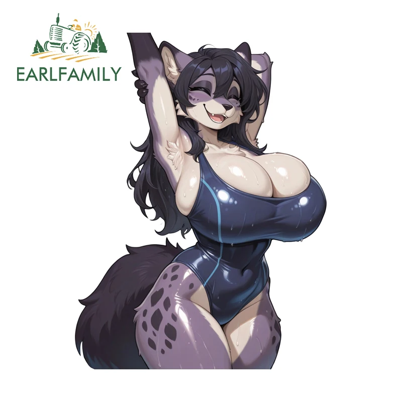 EARLFAMILY Anime Furry With Swimwear Car Stickers Beautiful Big Chest Decal Caravan Auto Car Accessories RV JDM Trunk Decor