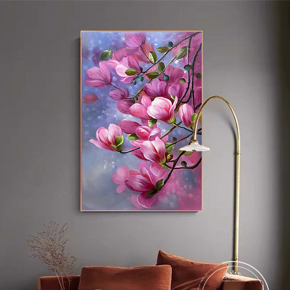 5D New Diy Diamond Painting Magnolia Flower Diamond Embroidery Pink Flower Cross Stitch Rhinestones Pictures Handicrafts Gift