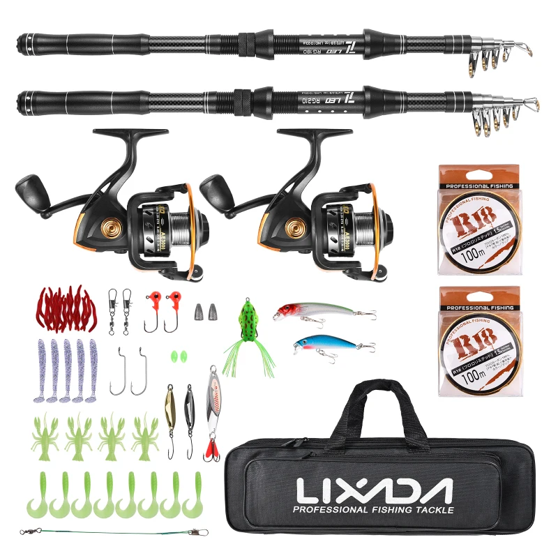 

Рыболовная удочка Lixada с катушкой, телескопическая удочка из стекловолокна, спиннинговая катушка, рыболовная леска, приманка, искусственный комплект