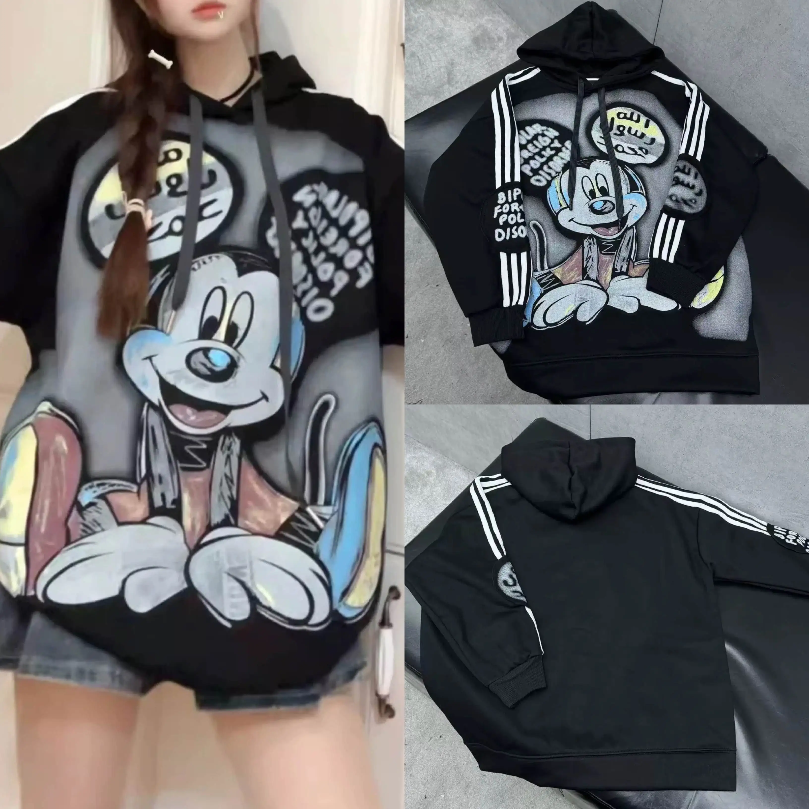 

European and American new loose Mickey cartoon print tie dye hoodie for both men and women, trendy trend