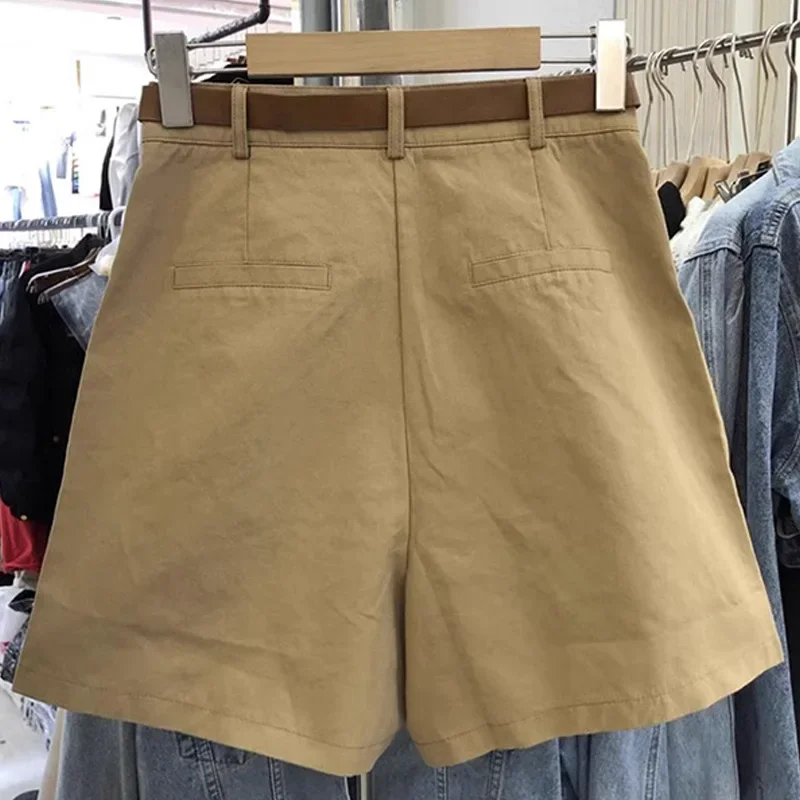 الكاكي اللون دعوى السراويل القصيرة المرأة الصيف رقيقة فضفاضة عادية واسعة الساق السراويل المتوسطة أنيقة تنوعا مستقيم خمسة أرباع السراويل