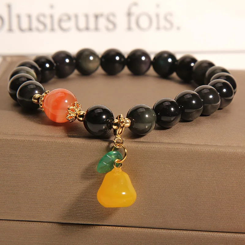 

Purely handmade - natural obsidian crystal bracelet for women