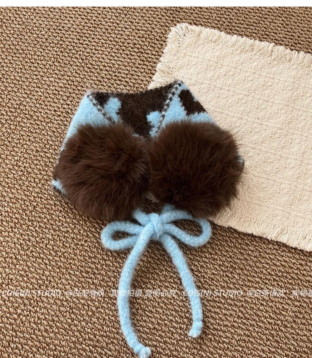 Heart Pattern Knitted Winter Earmuffs for Women Faux Fur Pom‑pom Ear Warmers Bow‑tie Design Soft Warm Cold‑proof Ear Muffs