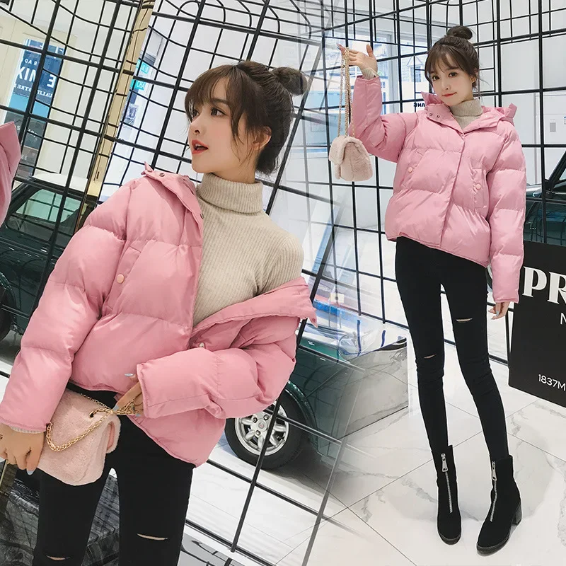 2023 New Winter Thicken Puffer Jacket Women Down Cotton Cotton-padded Jacket Crop Tops Warm Long Sleeve Coats Pink Black Red