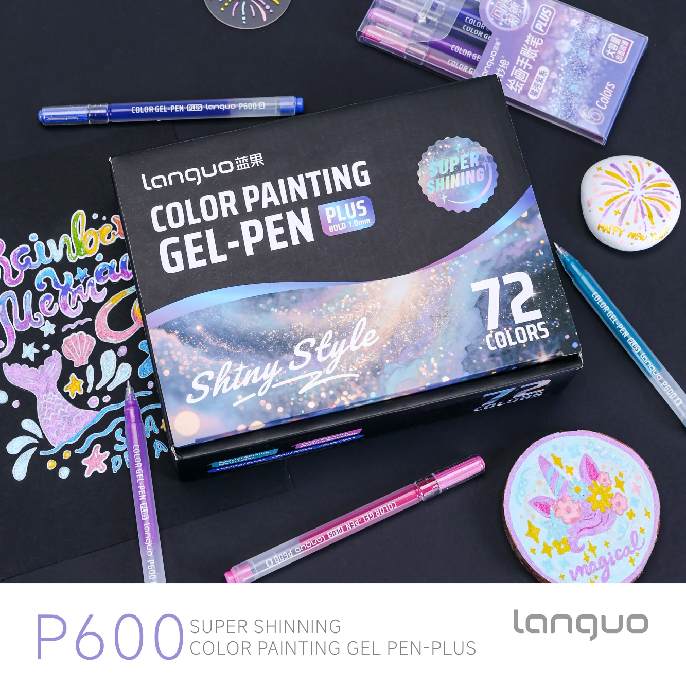 72 Color Flashing Gel Pens Gift Box Set, Large Capacity 1.0mm Medium Tip, Multiple Colors, Ideal for Highlighting, Notes, Exams,