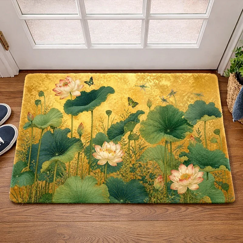Soft Peach Blossom Door Mat Minimalist Branch Pattern Non Slip Large Mat for Bedroom Hallway Decor