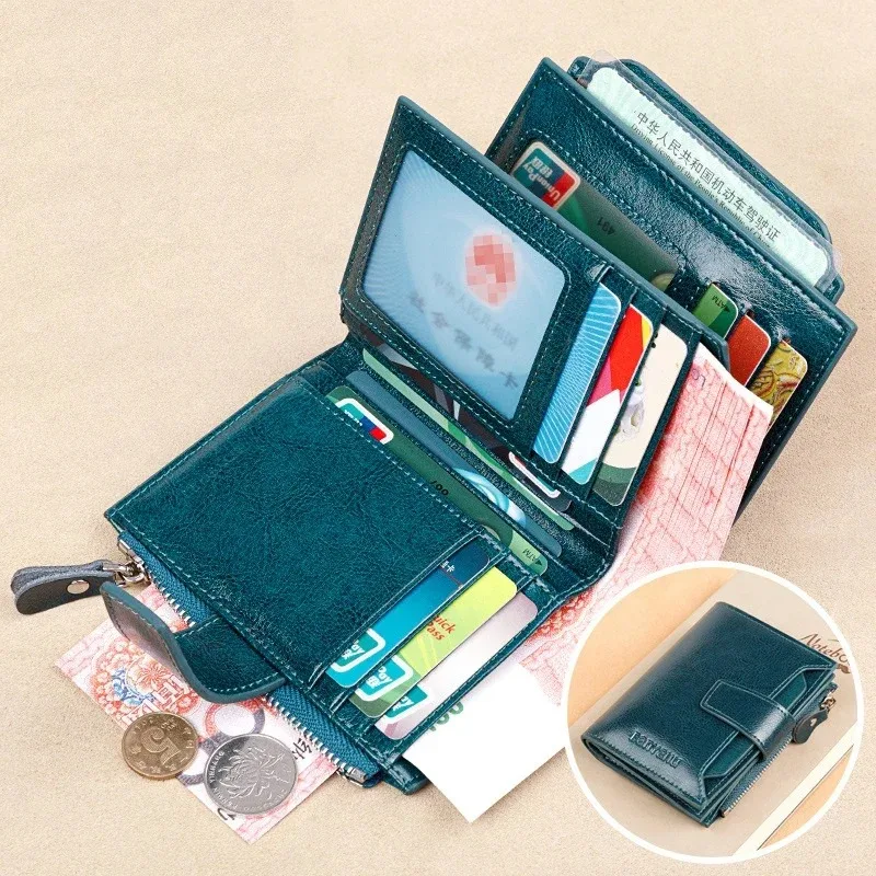 Echtes Leder Geldbörsen für Frauen Rot Geldbörsen Reißverschluss Rfid Kurze Weibliche Kleine Kartenhalter Geldbörse Trifold Bifold Wallet