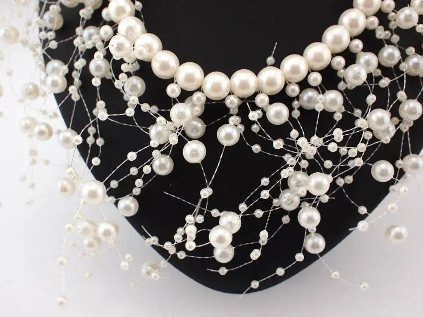 Fashion Simulated Pearl Necklaces Beads Collar Choker For Women Long PendantStatement Jewelry Party Wedding Accessories