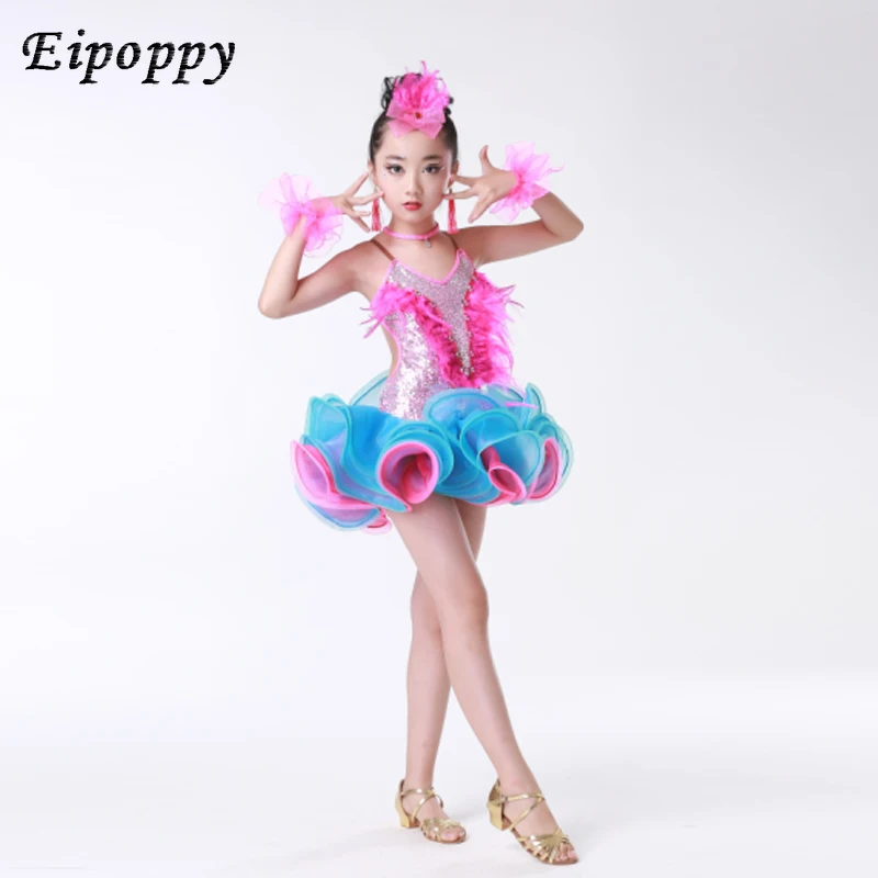 ชุดเชียร์ลีดเดอร์เต้นรำละตินแบบมืออาชีพสำหรับเด็กใหม่สาวๆกระโปรงสไตล์ซูล่าไหลประดับเพชรเสื้อผ้าแข่งละตินสำหรับจูเนียร์
