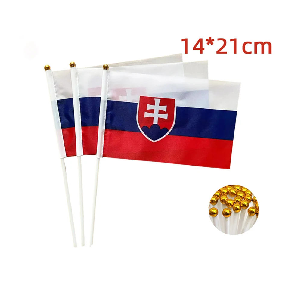 EOODLOVE 10/20/50pcs 14*21CM Slovakia Handheld Flags with Plastic Flagpoles Slovakia Party Sports Decorationheld Flags