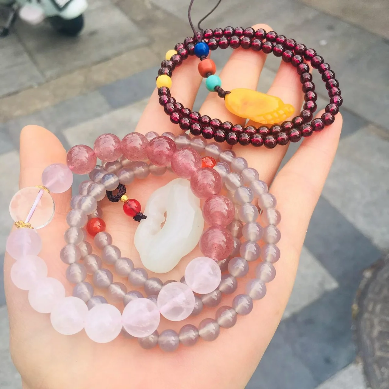 Certificate Random 2-3pcs Natural Pink Crystal/Amethyst/Turquoise/Agate Bead String Bracelet Necklace Real Stone Pendant Jewelry