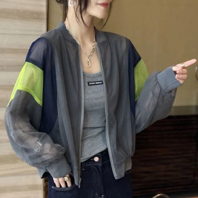 

Fashion O-Neck Spliced Zipper All-match Korean Shirt Female Clothing 2025 Summer New Casual Tops Long Sleeve Commute Blouse