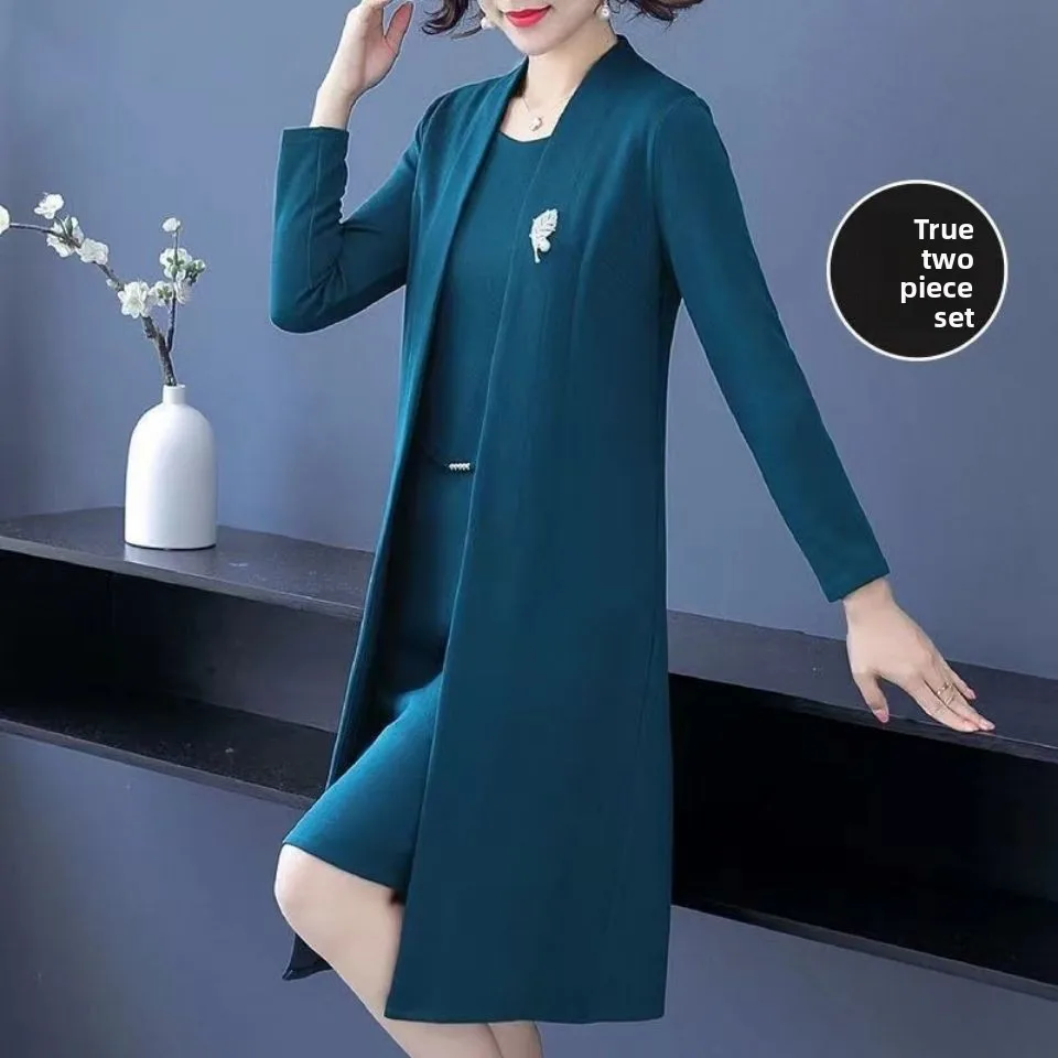 

Faionable Autumn Outfit Two-Piece Set Wide Lady Dr Middle-Aged Women's Clothing Spring Autumn Wind Coat Outerwear