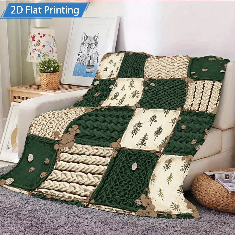1 قطعة بطانية الفانيلا بطانية نمط متماسكة مريحة مع تصميم شجرة الصنوبر لديكور المنزل الشتوي وراحة الفراش