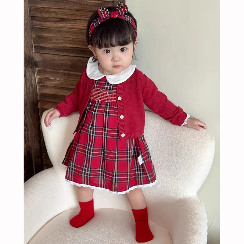2025 New Sister Dress Christmas Toddler Baby Girls Clothes Christmas Sister Matching Xmas Bodysuit Dress Outfits Red Plaids Sets view 4
