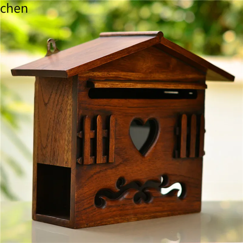 YFY solid wood mailbox, carved wooden letter box, villa company suggestion box, storage box