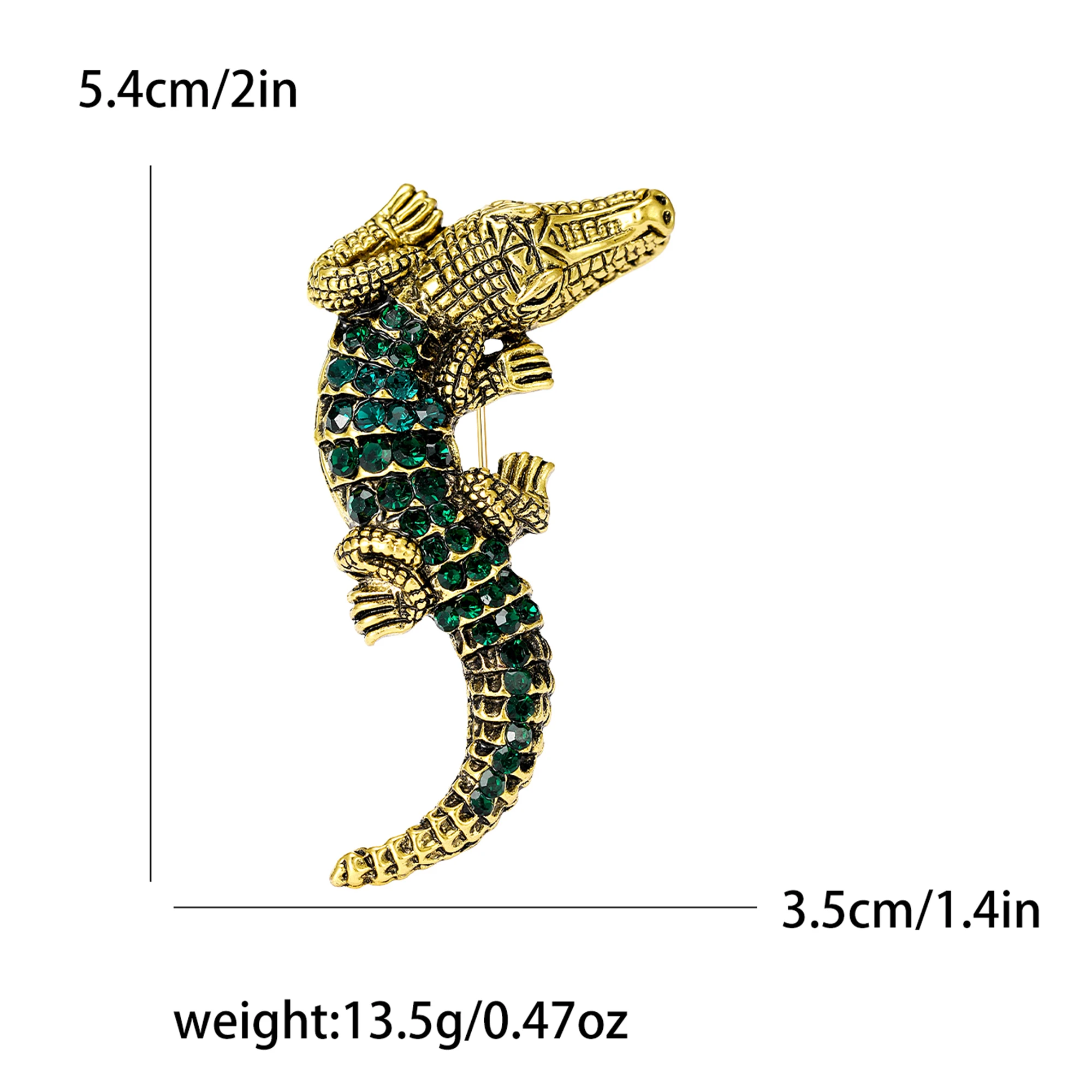 Beaut&Berry Vintage Rhinestone Crocodile Brooches for Women Unisex Animal Pins Casual Party Accessories New Year Gifts Friends