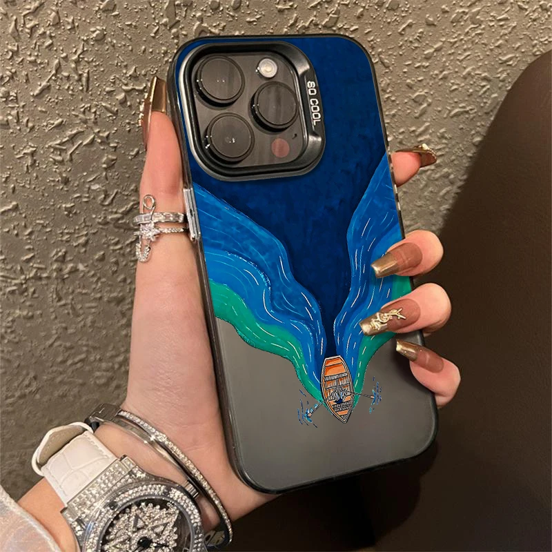 

Ocean rowing pattern phone case for iPhone 16 15 14 13 12 11 Pro/ Max/Plus shock-proof rear cover anti-fingerprint