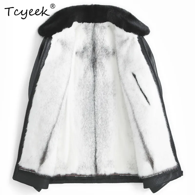 Tcyeek Natural Cross Mink Coat Men Fashion Deerskin Real Leather Jacket Man Winter Clothes Whole Mink Real Fur Coats Trendy