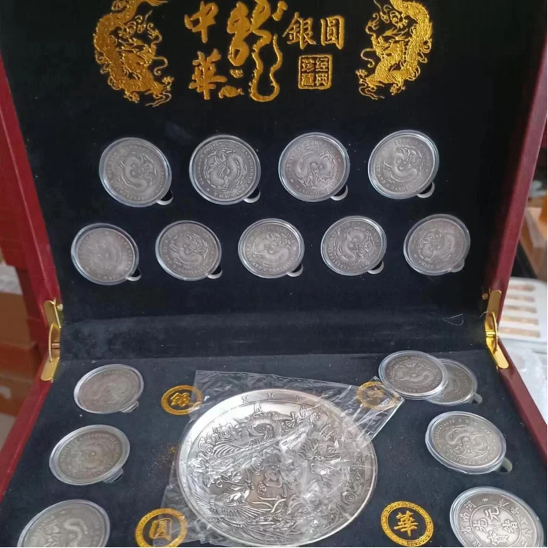 Old Collectible Commemorative Coin Chinese Dragon Silver Dollar Set Gift Box with Certificate Coll