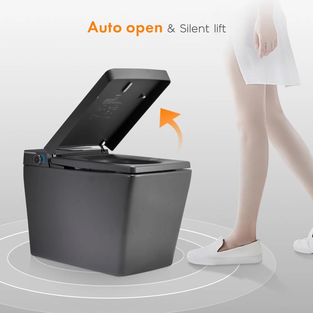 Aodi إزالة الروائح الكريهة التلقائية تصميم جديد ماتي الأسود قطعة واحدة السيراميك الكهربائية مربع المرحاض الذكي