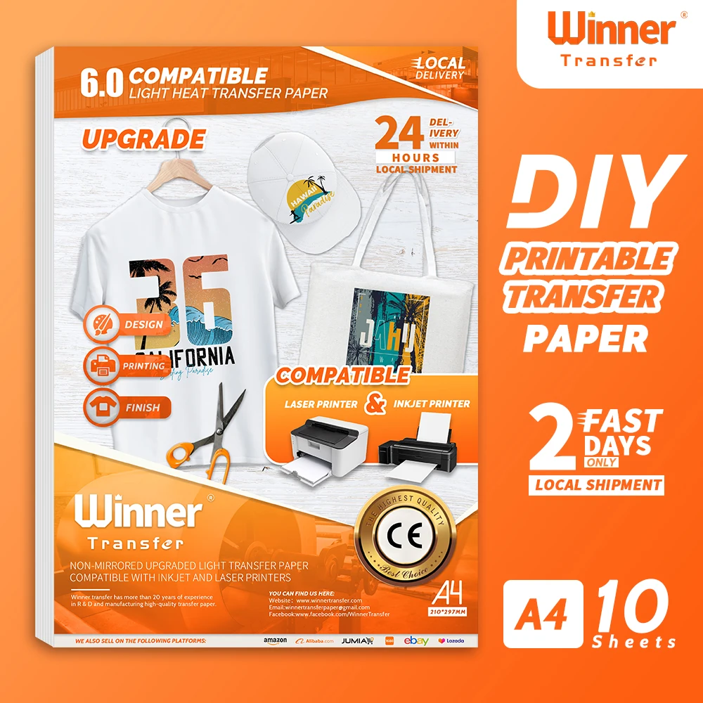 Winnertransfer-50% Fabrikant Warmte-overdracht Papier Voor Lichte Stof T-shirt Papier Voor Laser & Inkjet Printer A4 10 Vellen