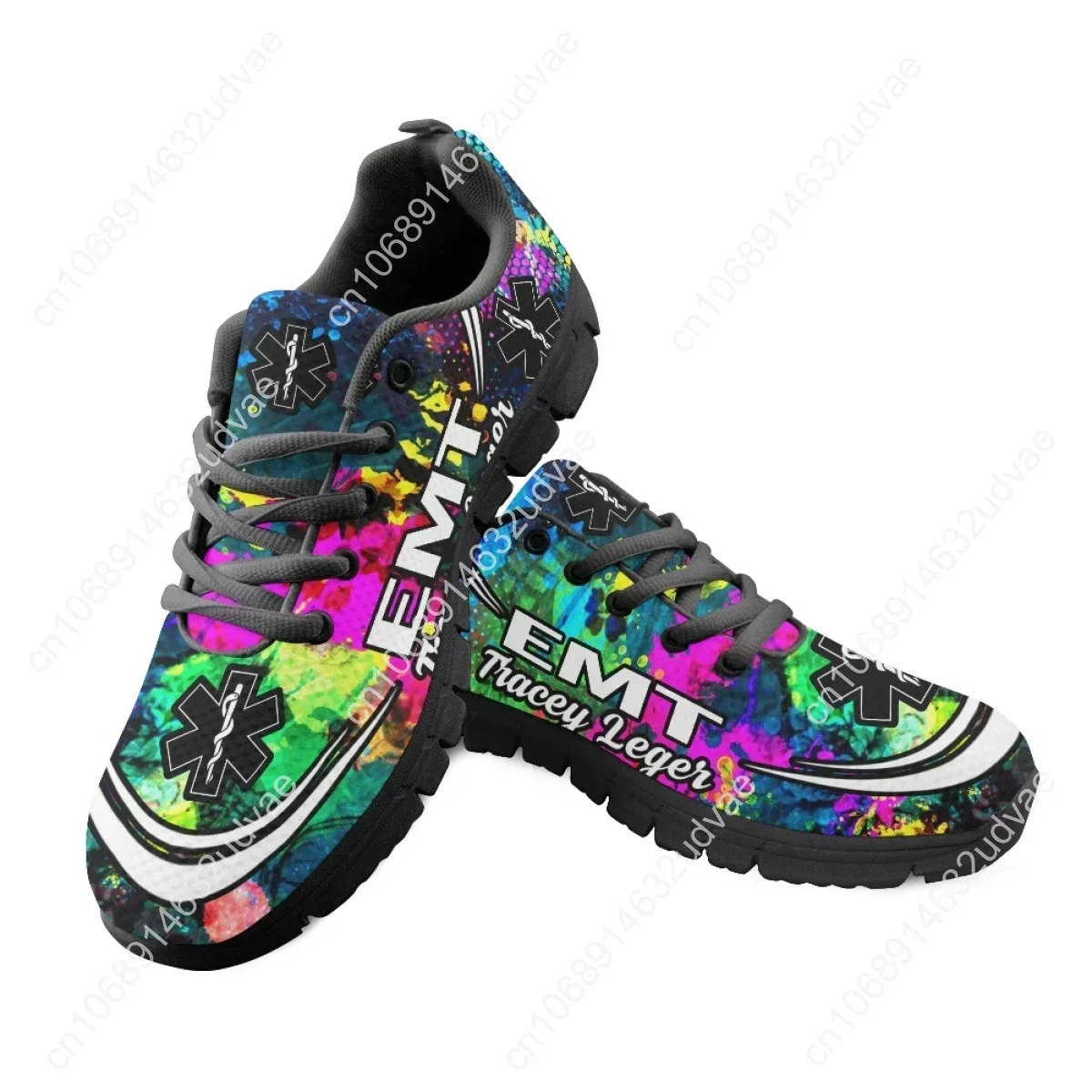 Paramedic EMT EMS Tie Dye Pattern Casual Snekaers For Women Wear-Resistant Flat Shoes Ladies Non-Slip Sport Zapatos