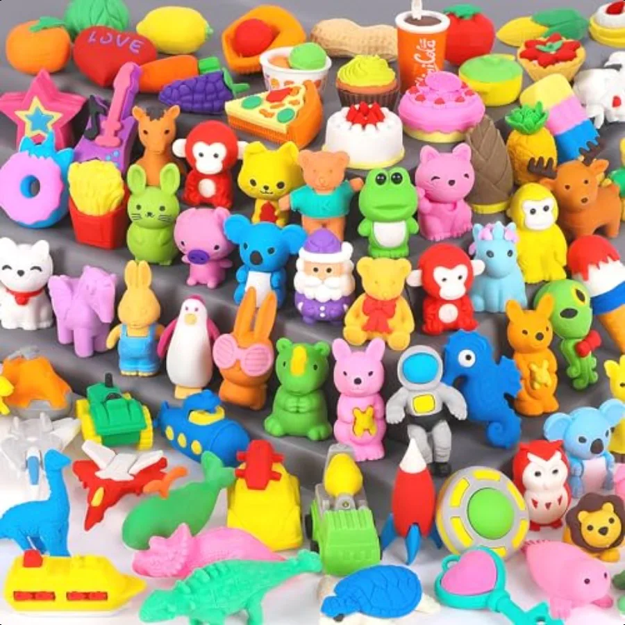 

70 Pack Animal Erasers for Bulk Desk Pets Classroom Prizes Treasure Box Toys for Classroom plies 3D Puzzle Mini Erasers Pencil