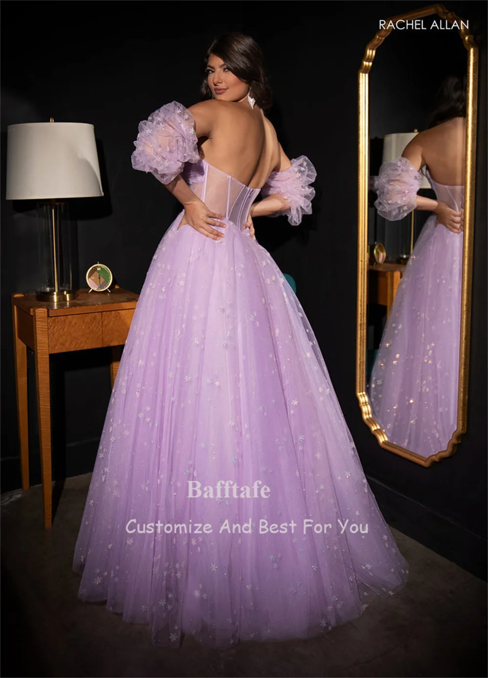 Bafftafe Sparkly Starry Tulle Long Prom Evening Dresses Transparent Top A Line Formal Women Special Occasion Party Dress 2024