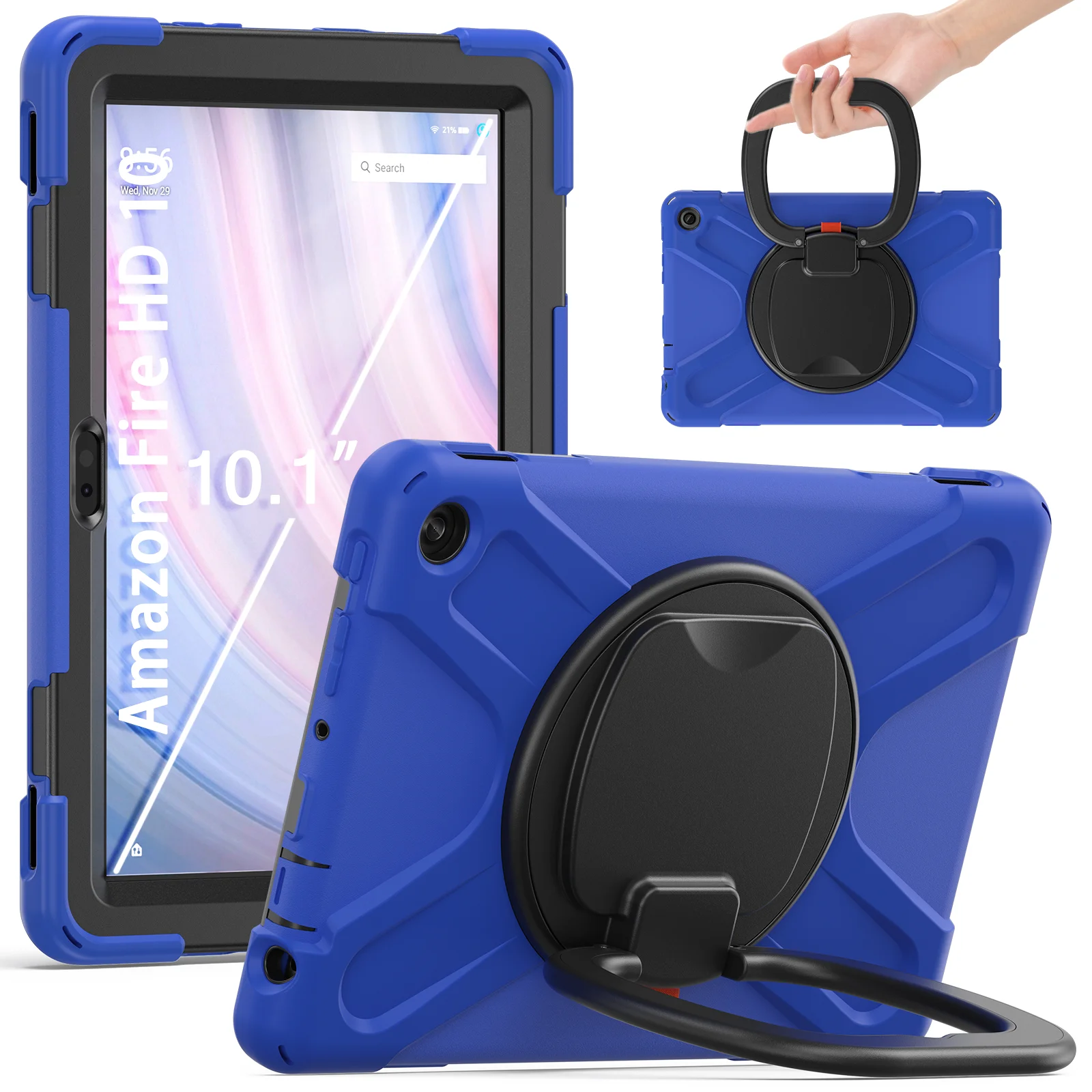 

Чехол для Amazon Fire HD 10 2023 вращение на 360 градусов 3-слойная многофункциональная Защитная крышка с плечевым ремнем и ручкой