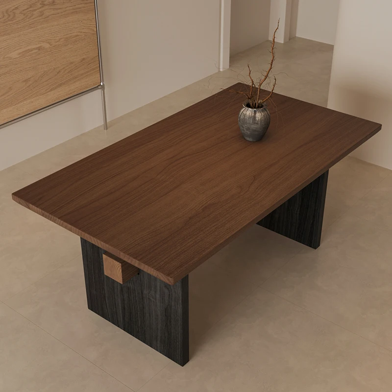 Wabi Sabi โบราณไม้โต๊ะรับประทานอาหารเก้าอี้ครัวเรือนขนาดใหญ่ Board สี่เหลี่ยมผืนผ้า Retro ห้องนั่งเล่นโต๊ะชาตารางเฟอร์นิเจอร์