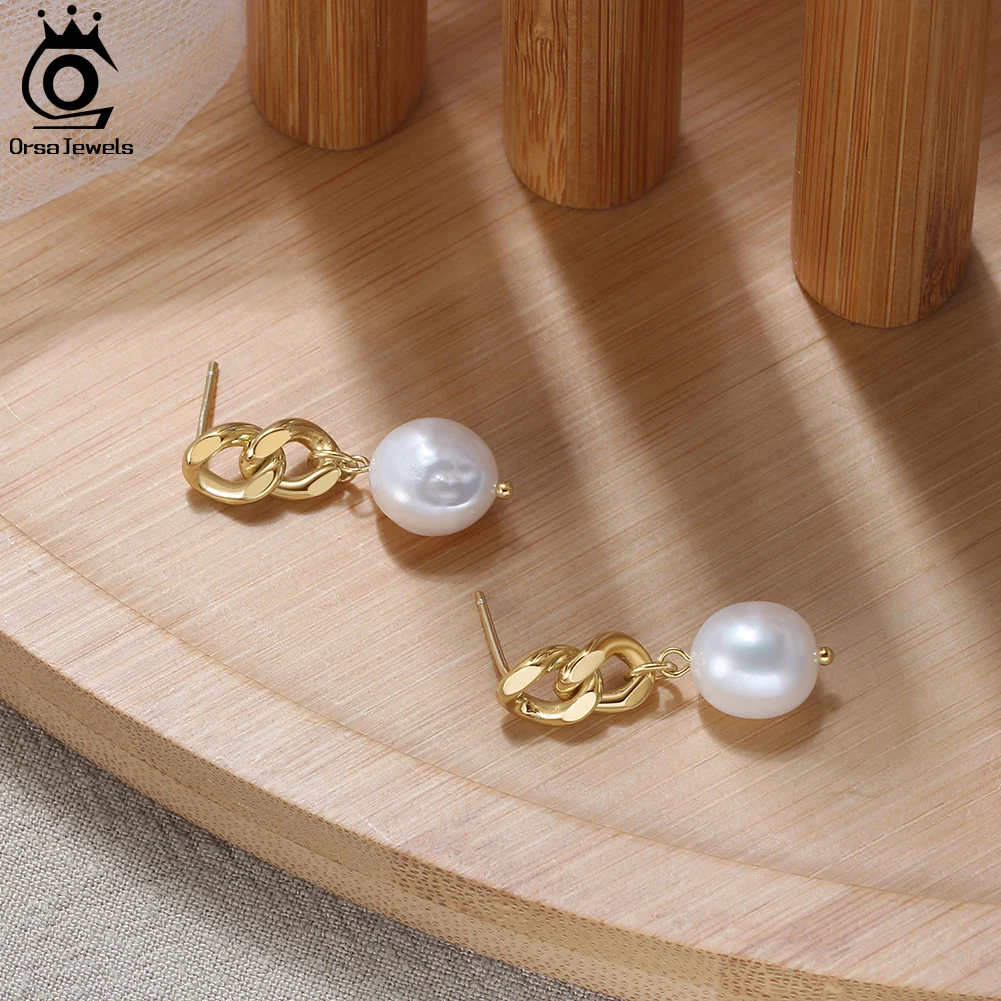 ORSA JEWELS Pendant Drop Earrings Fashion Female Dangle Earrings with Pearls 925 Sterling Silver Jewelry Mother's Gift GPE49 image 4