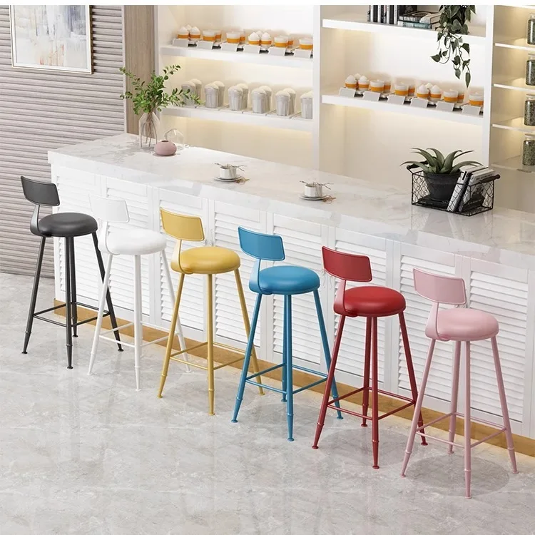 Bar high stool home backrest milk tea shop Internet celebrity color wine bar stool