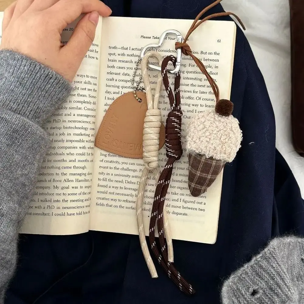 1Pcs New Plaid Bear Plush Keychain Braided Rope Keyring Cake Ice Cream Plush Pendant Lovely Creative Backpack Hanging Decoration