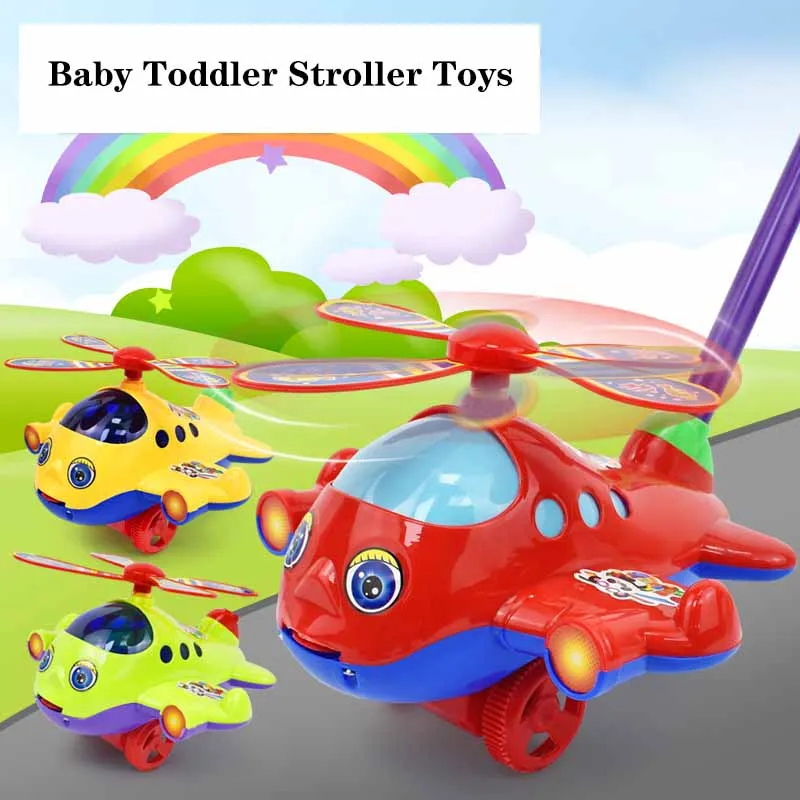 

New Cartoon Cute Airplane Single Lever Stroller Toys Baby Walker Stroller Will Spit Out The Tongue With Ringing Bell Pushchair