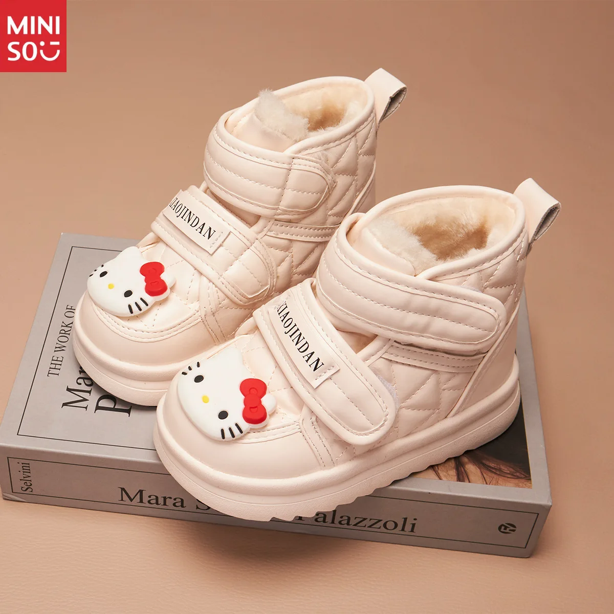 

Miniso 2025 Winter New Girls Plush Snow Boots Hello Kitty, Warm Short Boots Kids Fashion Hook Loop