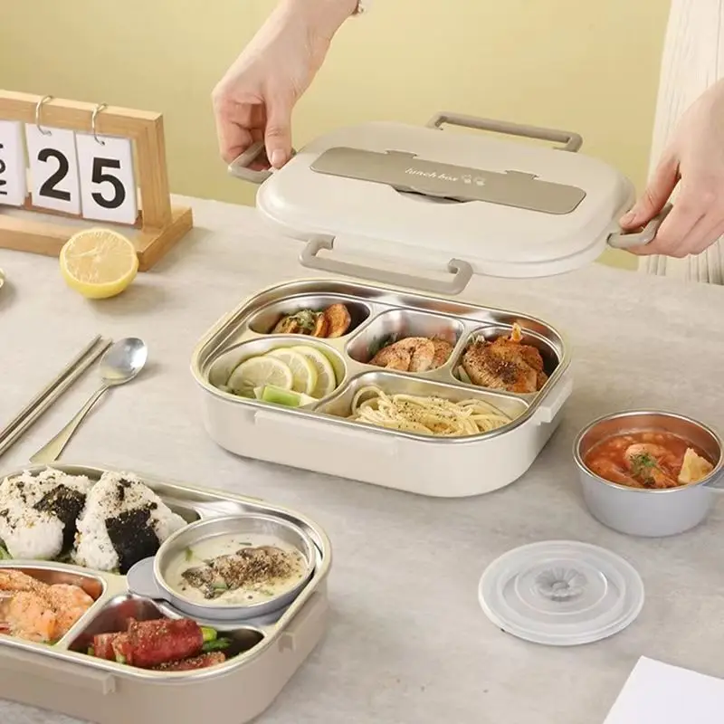 304 Stainless Steel Lunch Box Adults Kids Office School  4/5 Compartments Insulated microwave Portable food Bento With Soup bowl