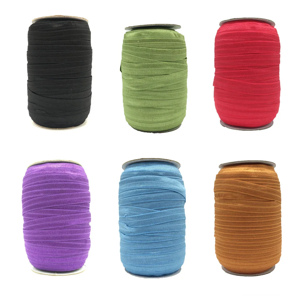 50/100Yards Solid Color Cheap Shiny Fold Over Elastic Plain FOE Spandex Band Hair Tie DIY Head Wear Gift Packaging Wrapping