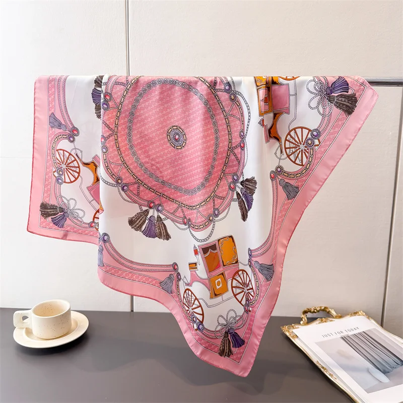 Luxury Print Spring Neck Tie Shawl Silk Square Scarf Women Wraps Female 70cm Hair Hand Wrist Headkercheif Hijab Bandana - view 2