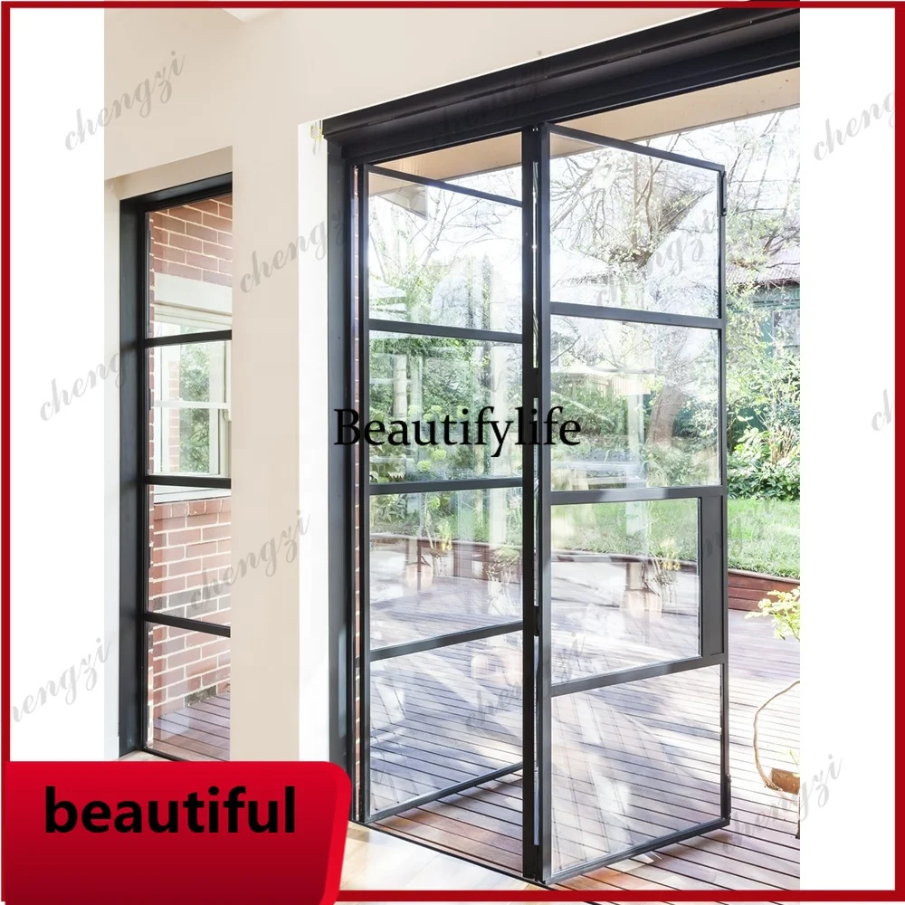 F181Z183 Customization Black Accordion Iron Doors Patio Exterior Folding Glass Steel Door Iron Bi-fold Doors For Houses