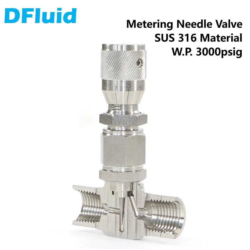 Stainless Steel 316 Metering Needle Valve Flow Regulating 3000psig 1/8