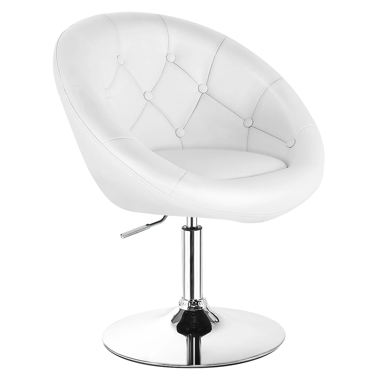 1PC Adjustable Modern Swivel Round Tufted Back Accent Chair PU Leather White New