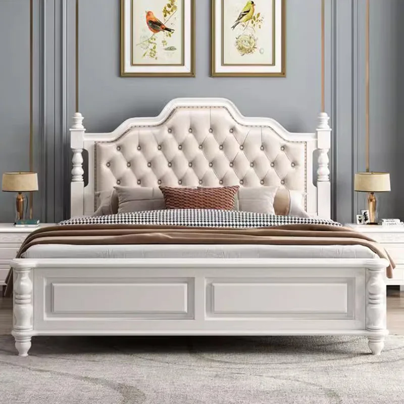 

Royal European Double Bed Designer Luxury Leather Sleeping Modern Twin Bed Frame King Size Letto Matrimoniale Home Furnitures