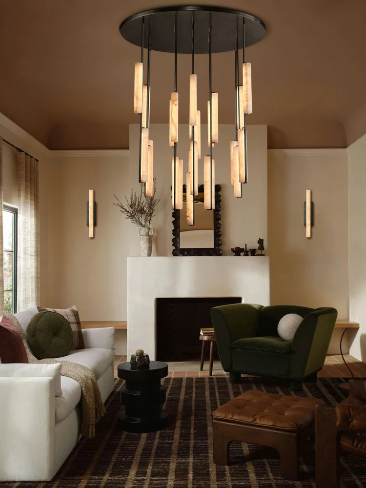 Dimmable LED American Marble Stick Hanging Lamps LED Pendant Light Alabaster Suspension Luminaire Lampen For Dinning Room