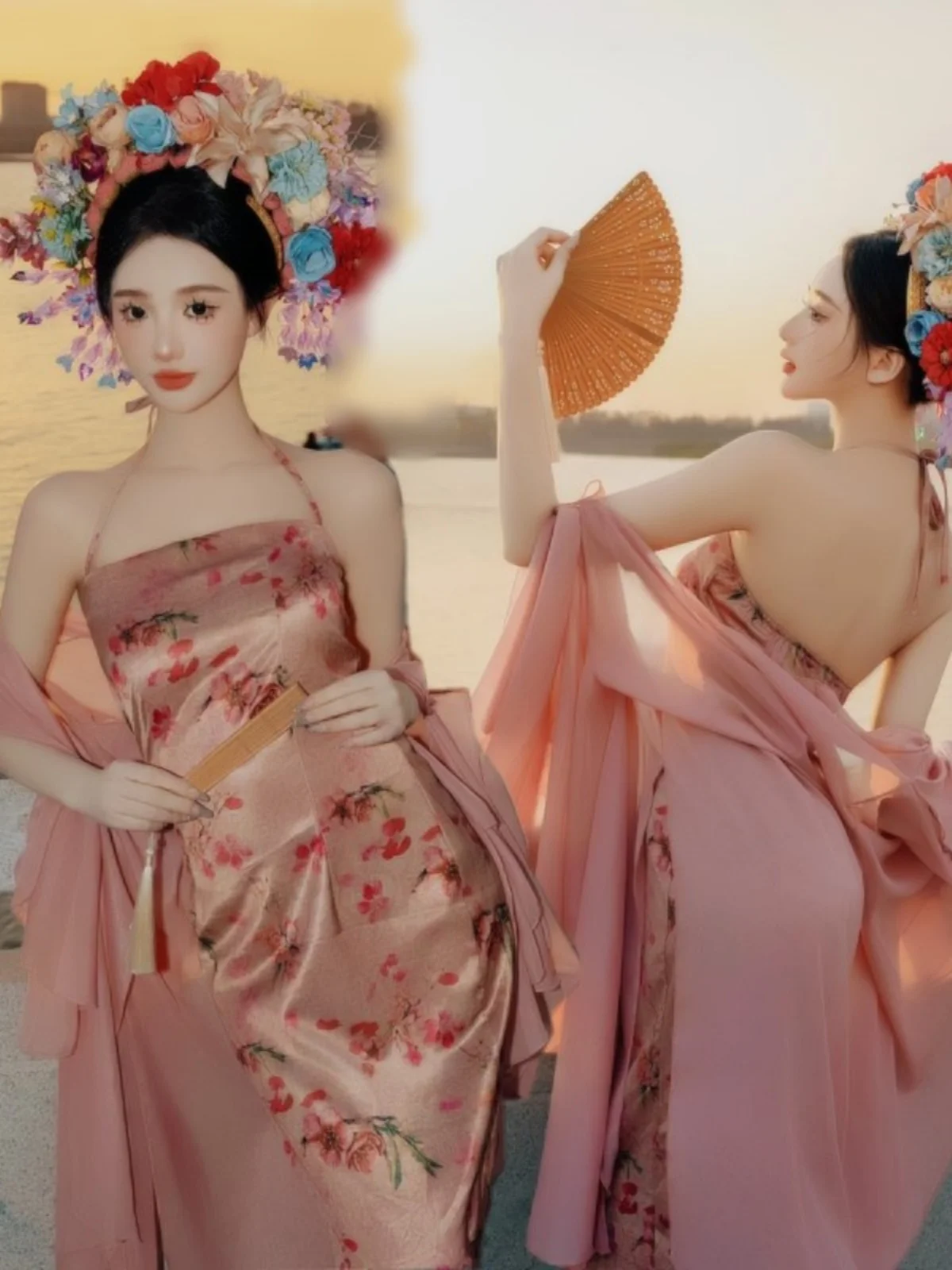 

Женское платье Xinpu в новом китайском стиле с цветочным узором, с завязками на шее, для фотосессий и путешествий, с этническим цветочным принтом