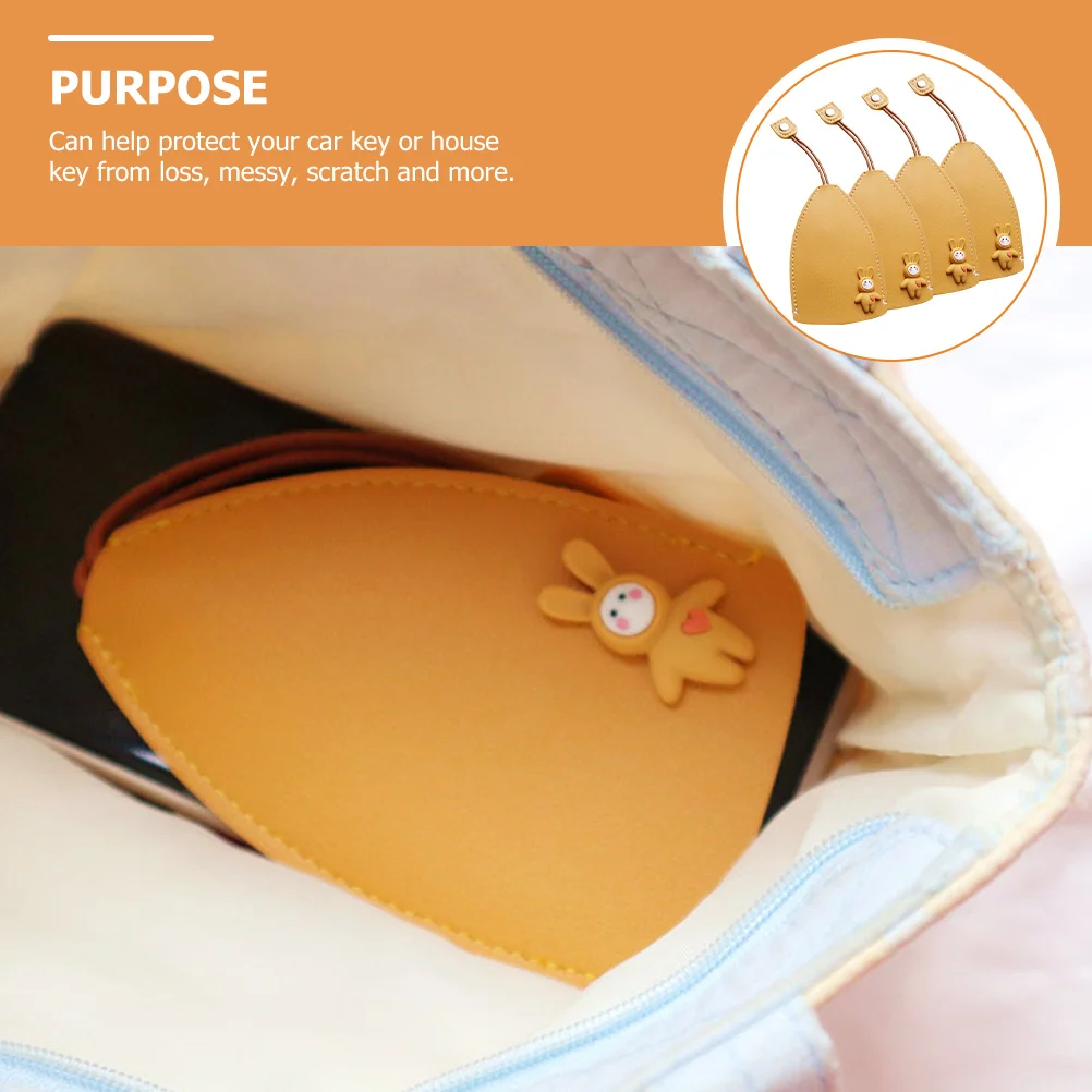 

4pcs Case For Car Keys Pu Cover Bag Metal Pull Out Holder Lightweight Portable Keychain Organizer Key Fob Sleeve